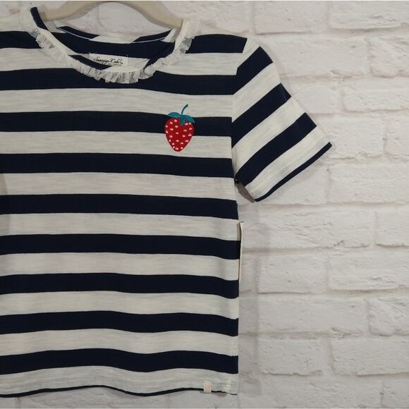 Y Sovereign Code Big Girls Navy White Striped Strawberry Top Tee Shirt NWT 14 - Picture 2 of 7